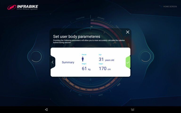 INFRABIKE® body parameters summary screen